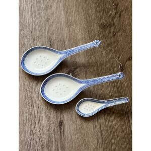 Jingdezhen RICE EYES Vintage China Set of (3) Spoons Blue/White Porcelain